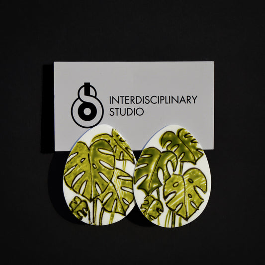 Kolczyki porcelanowe Monstera